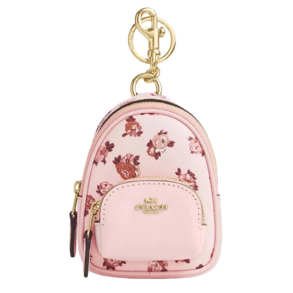 Coach Pink Floral Mini Backpack Keychain